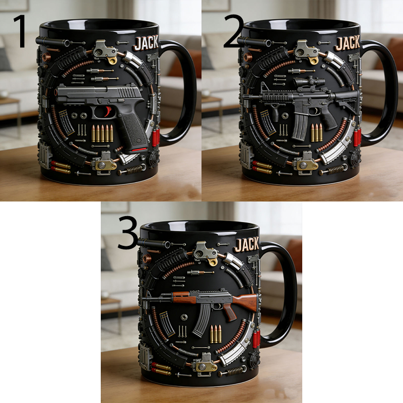 Personalized firearm disassembly diagram themed mug
