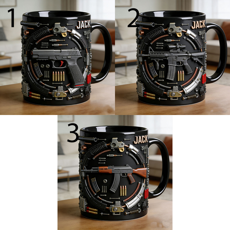 Personalized firearm disassembly diagram themed mug