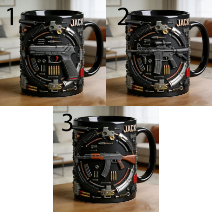 Personalized firearm disassembly diagram themed mug