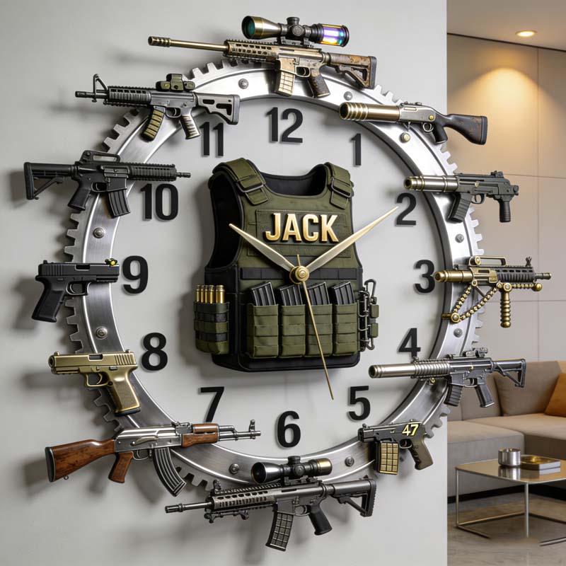 Personalized gun-themed clock
