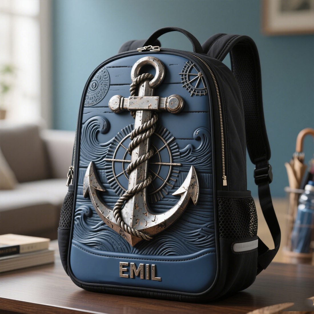 Personalized Retro Nautical Anchor Backpack