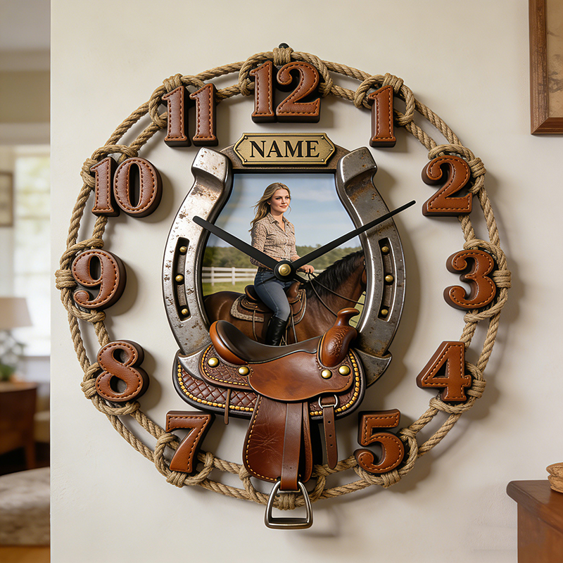 Personalized photo horseshoe wall clock