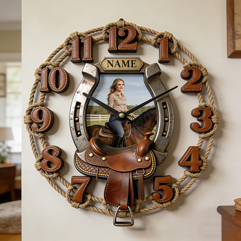 Personalized photo horseshoe wall clock