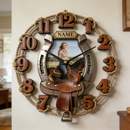 Personalized photo horseshoe wall clock