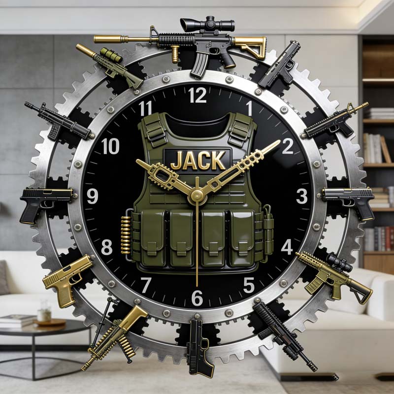 Personalized gun-themed clock