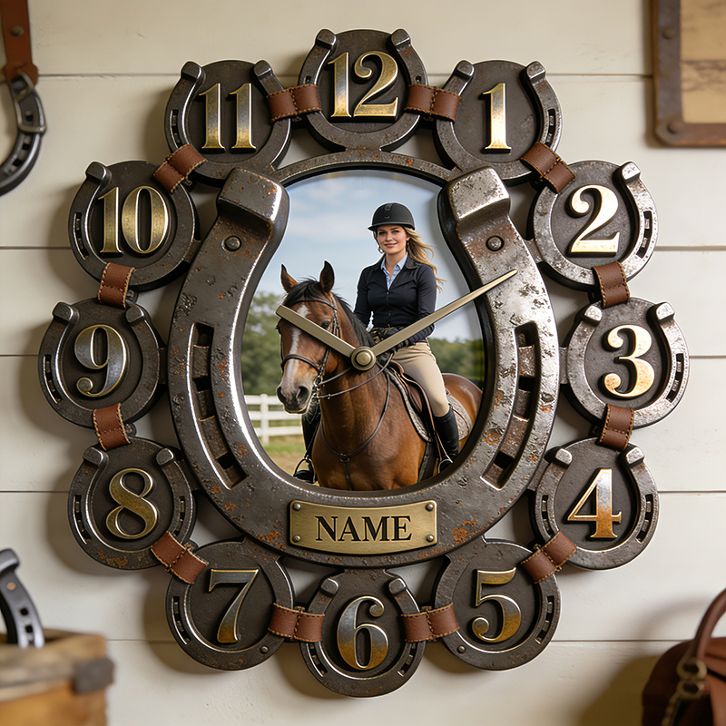 Personalized photo horseshoe wall clock