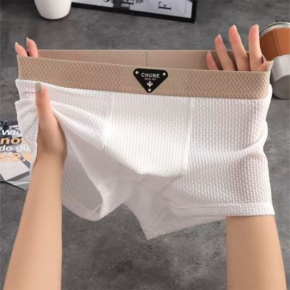 Men's textured solid color ice silk mid-rise boxer shorts