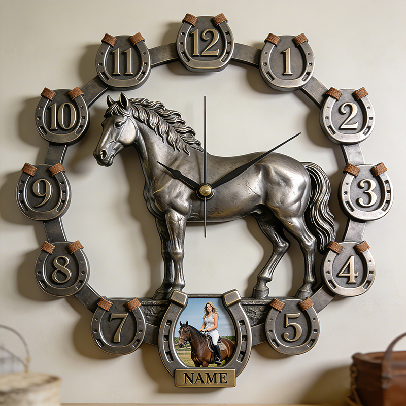 Personalized photo horseshoe wall clock