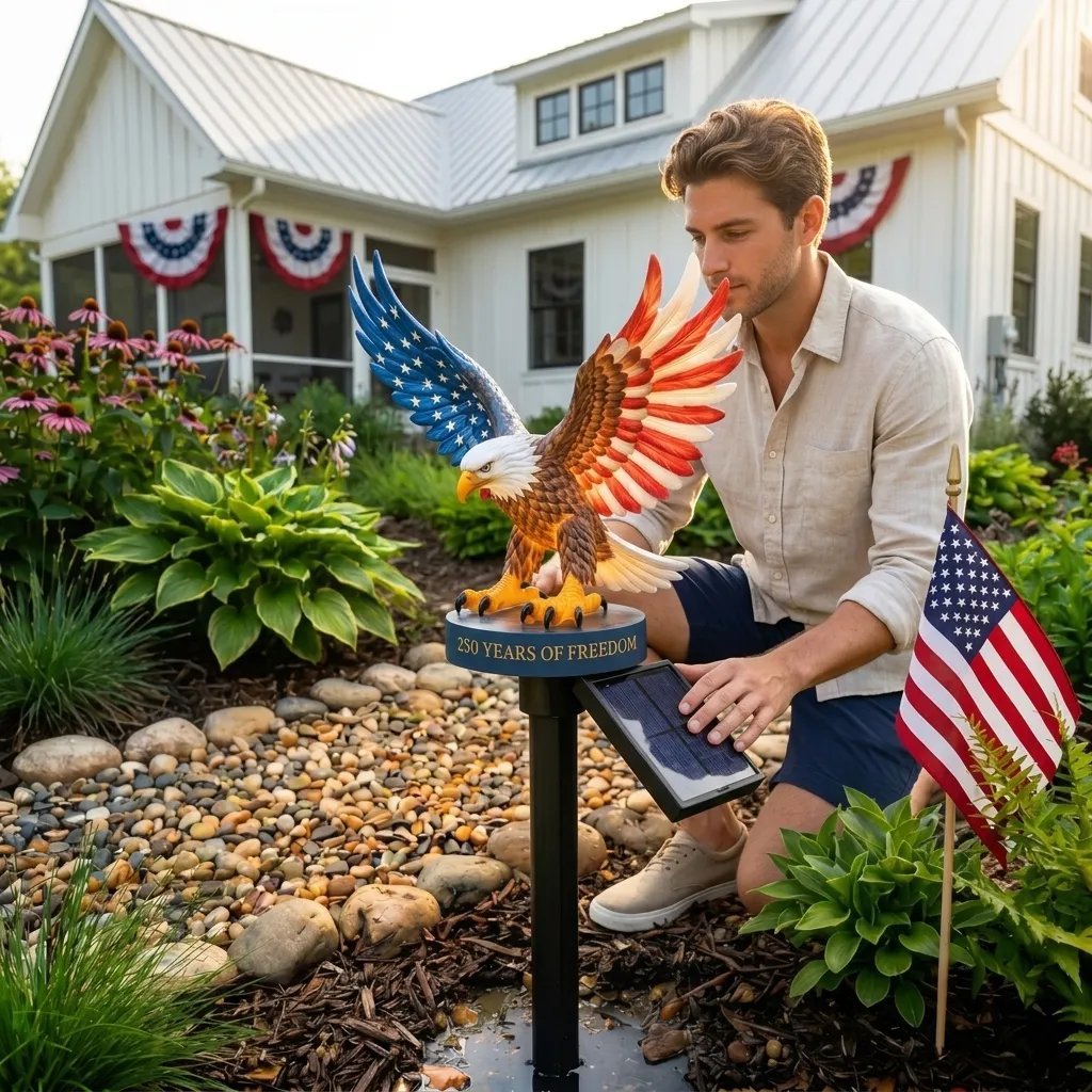 🔥LAST DAY 50% OFF – Solar Eagle Garden Light – A Glowing Tribute to American Freedom