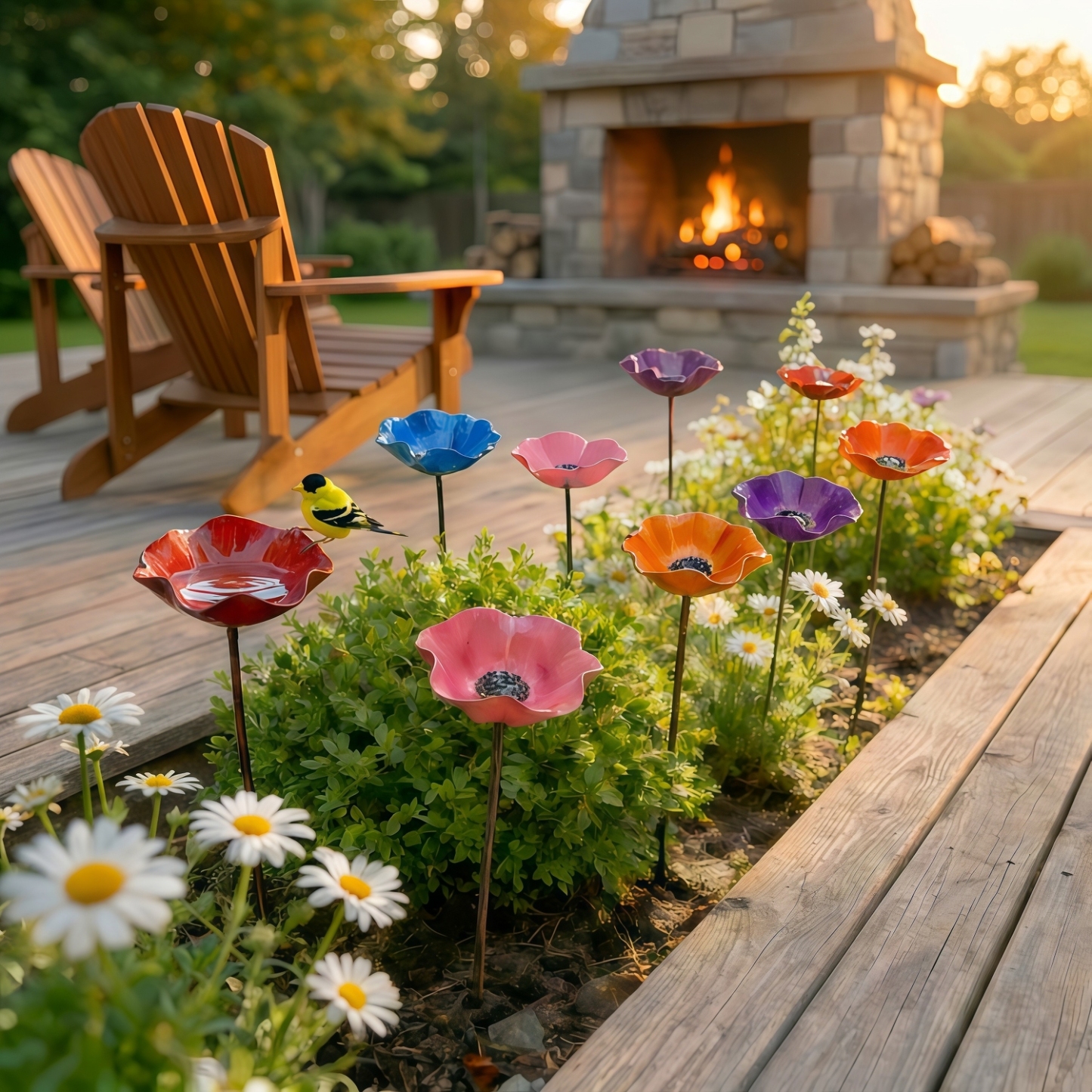Handmade Metal Flower Bird Bath & Pollinator Water Station