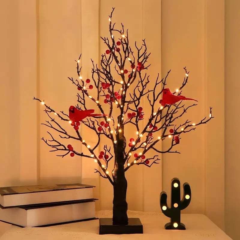 ✨Piece Set of Vintage Glowing Tree with Cardinals, Berries