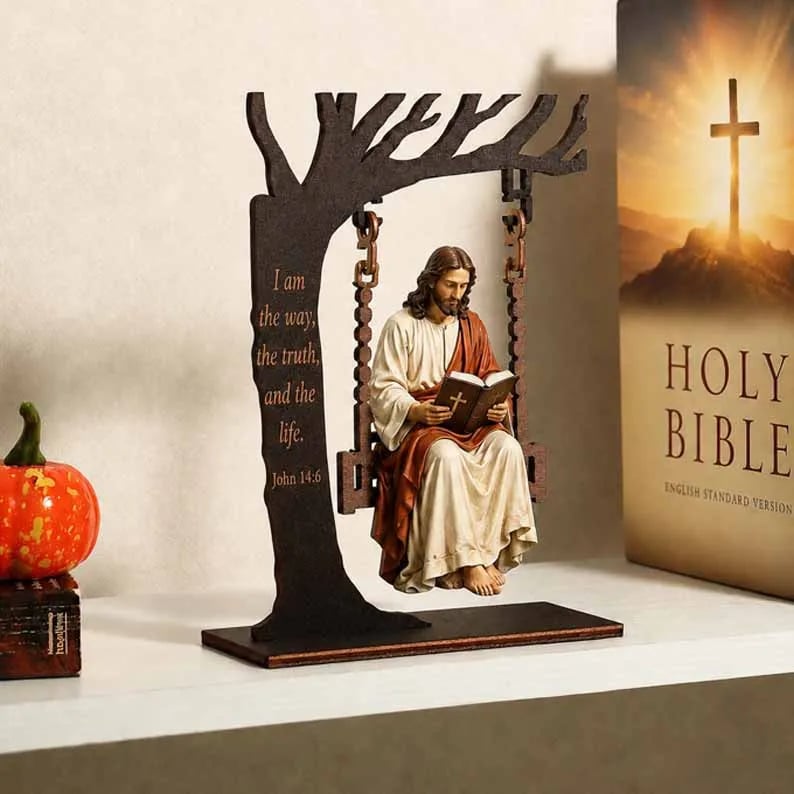 🔥 Buy 2 Get 1 Free ✝️ Jesus Swing Ornament – John 14:6 Christian Faith Table Decor