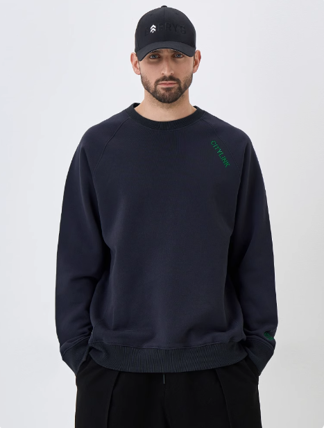 Men's Round Neck Loose Hooded Embroidered Sweatshirt