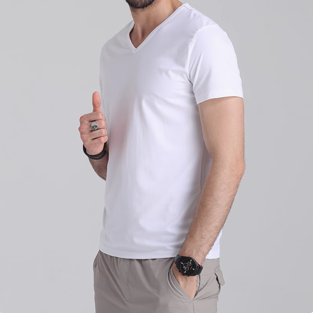 Men's Solid Color V-Neck Short-Sleeved T-Shirt