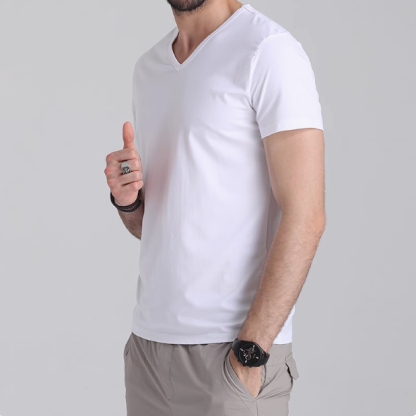 Men's Solid Color V-Neck Short-Sleeved T-Shirt