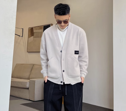 Men's Loose Casual V-Neck Cardigan Jacket
