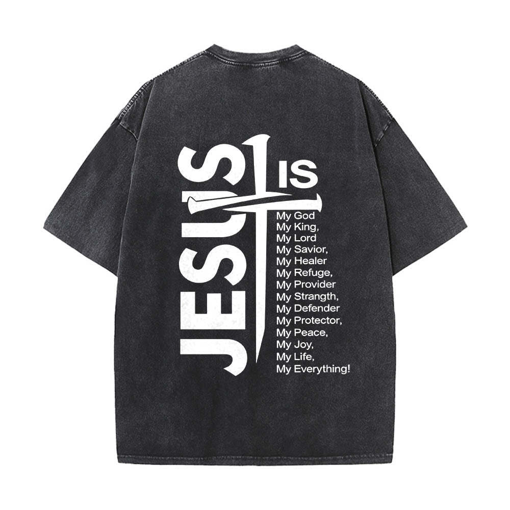 Jesus Cross Attribute List Dual-Side Print Washed T‑Shirt