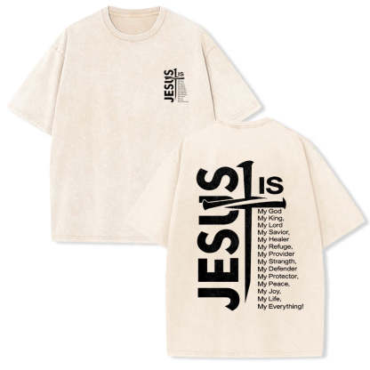 Jesus Cross Attribute List Dual-Side Print Washed T‑Shirt