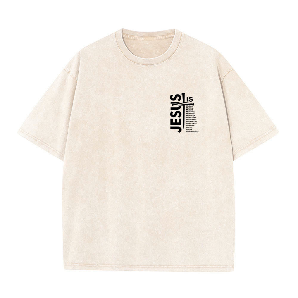 Jesus Cross Attribute List Dual-Side Print Washed T‑Shirt
