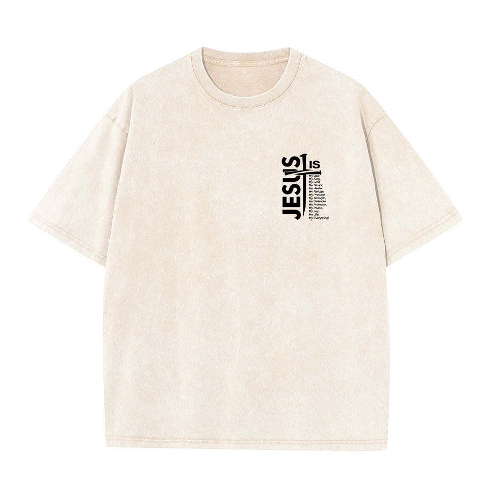 Jesus Cross Attribute List Dual-Side Print Washed T‑Shirt