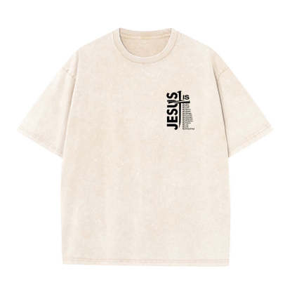Jesus Cross Attribute List Dual-Side Print Washed T‑Shirt