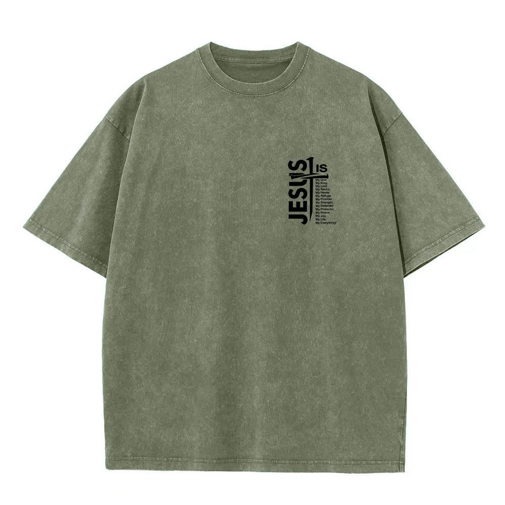 Jesus Cross Attribute List Dual-Side Print Washed T‑Shirt