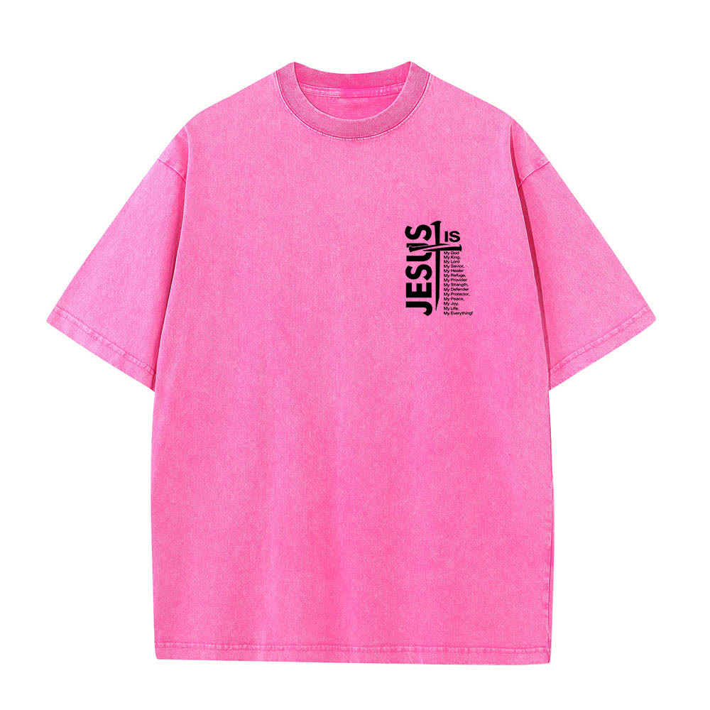 Jesus Cross Attribute List Dual-Side Print Washed T‑Shirt