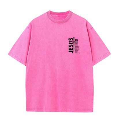 Jesus Cross Attribute List Dual-Side Print Washed T‑Shirt