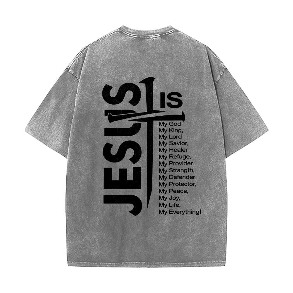 Jesus Cross Attribute List Dual-Side Print Washed T‑Shirt