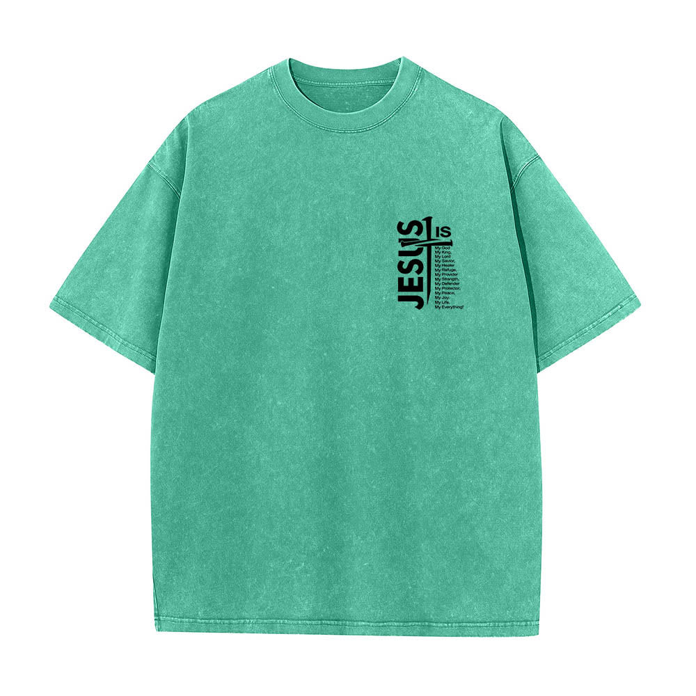 Jesus Cross Attribute List Dual-Side Print Washed T‑Shirt