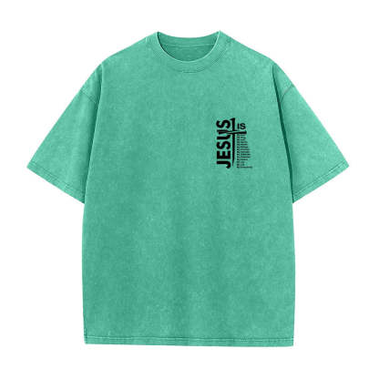 Jesus Cross Attribute List Dual-Side Print Washed T‑Shirt