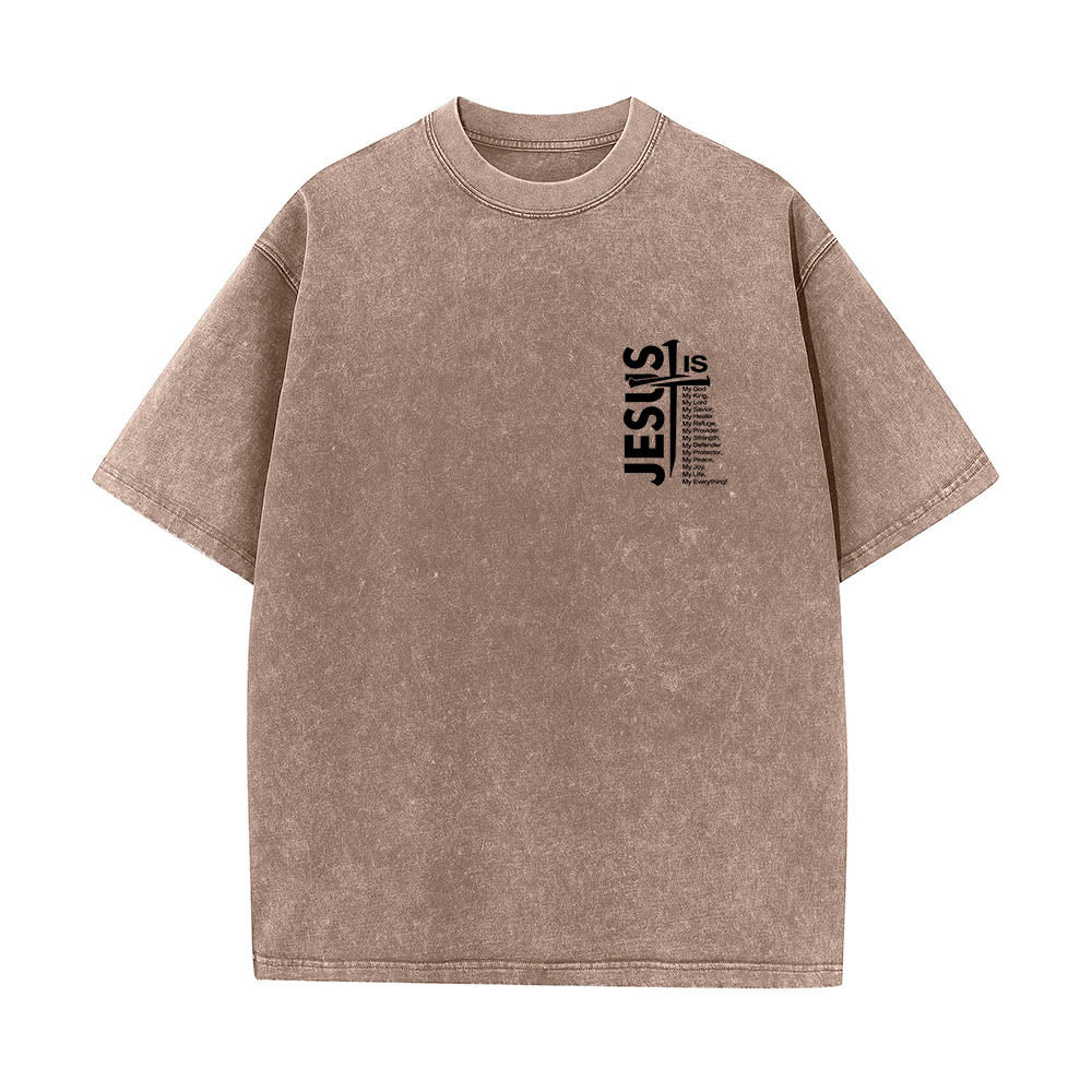 Jesus Cross Attribute List Dual-Side Print Washed T‑Shirt