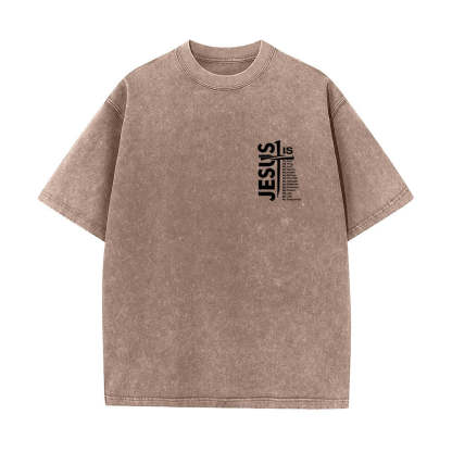 Jesus Cross Attribute List Dual-Side Print Washed T‑Shirt