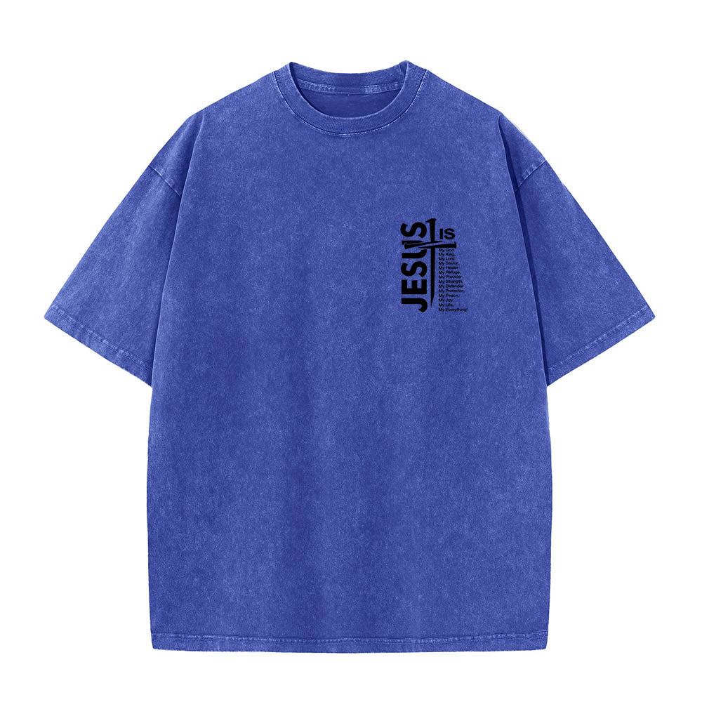 Jesus Cross Attribute List Dual-Side Print Washed T‑Shirt