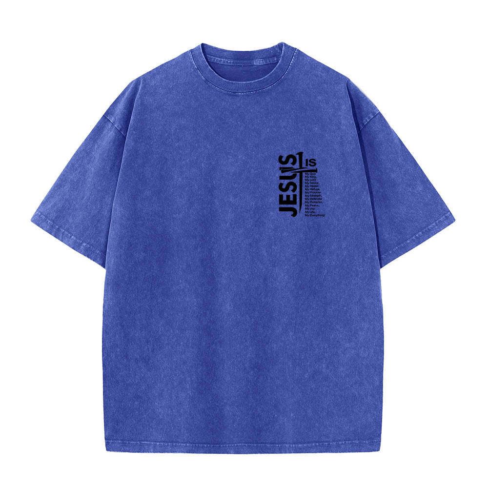 Jesus Cross Attribute List Dual-Side Print Washed T‑Shirt