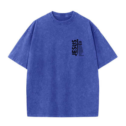Jesus Cross Attribute List Dual-Side Print Washed T‑Shirt