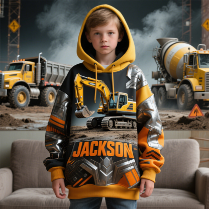 Customized Children's Excavator Construction Vehicle Theme Cool Hoodie