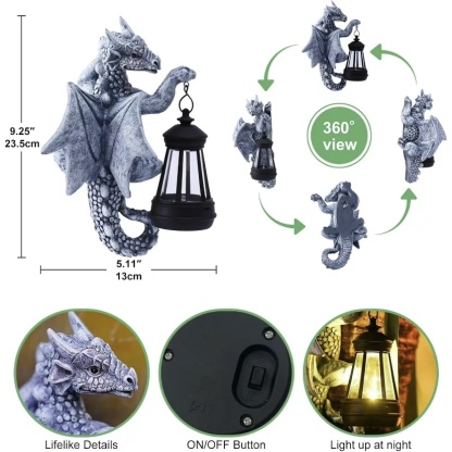 Garden Decor Dragon Hugging Tree Garden Statue with Solar Lantern