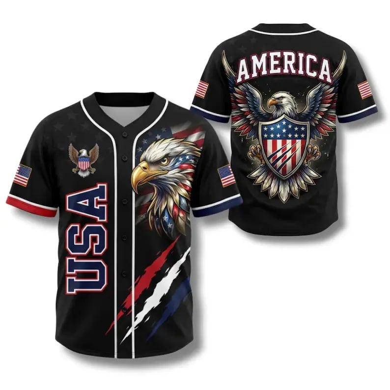 🦅Unisex Patriotic USA Eagle All-Over Print Baseball Jersey