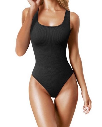 Women's Bodysuits Sexy Ribbed Square Neck Sleeveless Tank Tops Bodysuits
