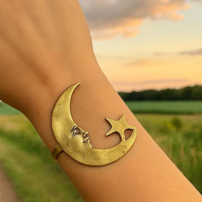 Star And Moon Pattern Open Bracelet