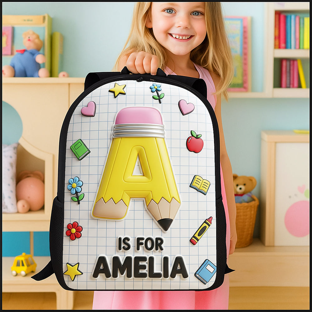 Pencil Initial Letter Alphabet School Bag - Personalized Gifts For Kids Back To School