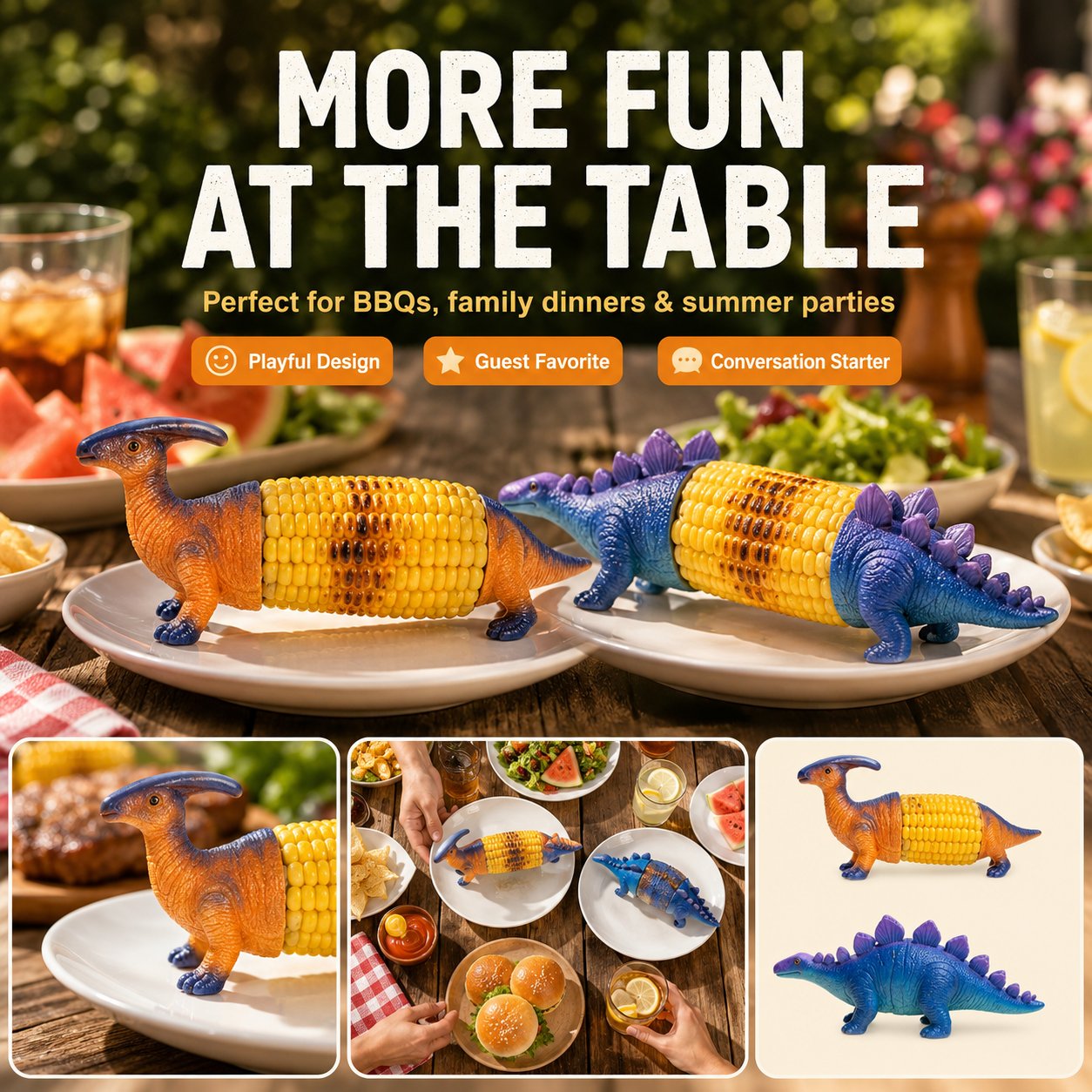 🔥Last Day Promotion🦖 Dino Bite Corn Holders™ 🌽Turn Ordinary Corn Into The Most Fun Thing On The Table🧒
