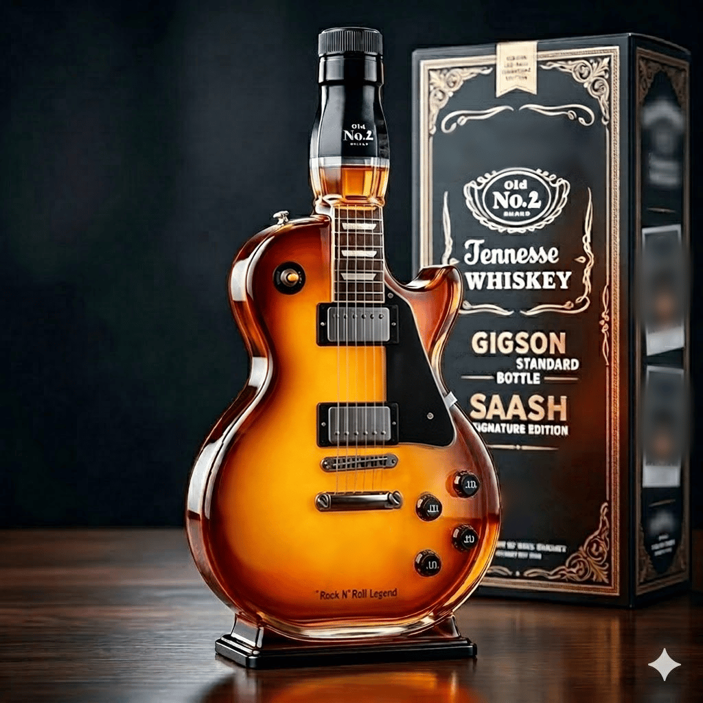 🎁 Father’s Day  👨‍🎤🤘Appetite for Rock: Vintage Sunburst Guitar Figurine Spirit Bottle🎸✨