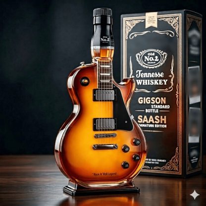 🎁 Father’s Day  👨‍🎤🤘Appetite for Rock: Vintage Sunburst Guitar Figurine Spirit Bottle🎸✨