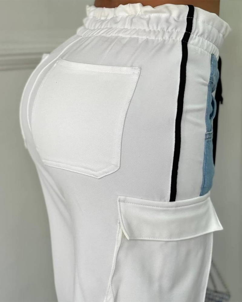 Patchwork Cargo Jeans With Lace-Up