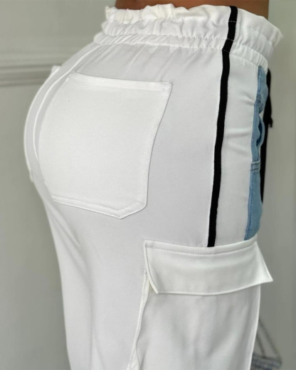 Patchwork Cargo Jeans With Lace-Up