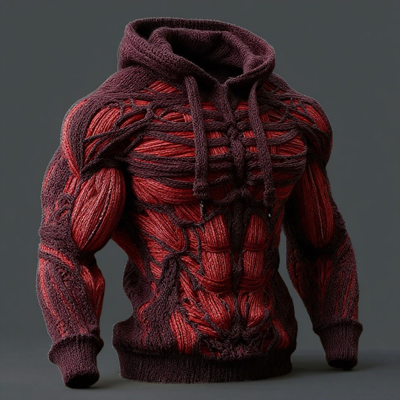 Line Art Men's Knitted Warm Hooded Sweater