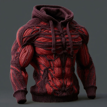 Line Art Men's Knitted Warm Hooded Sweater