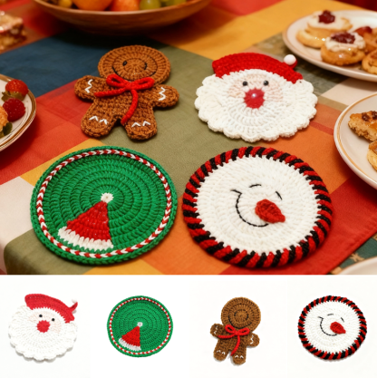 2pcs Handmade Crochet Santa Claus Coasters 